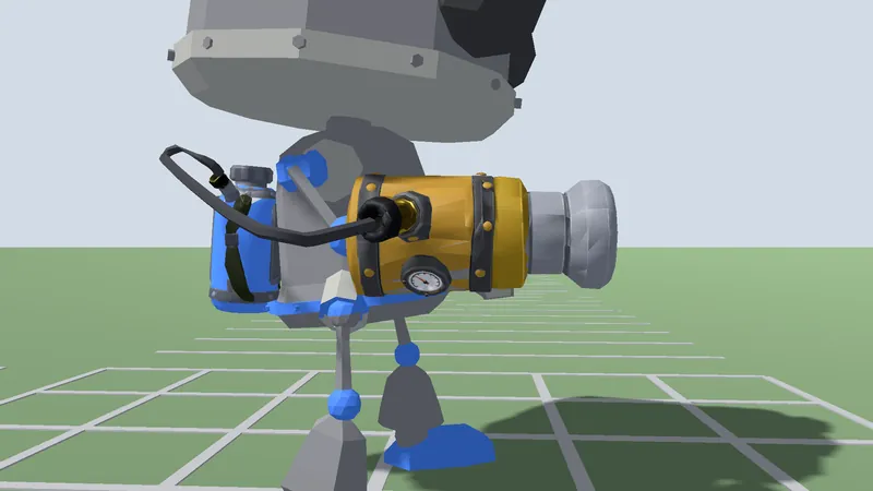 Close-up of a robot's arm cannon painted in shiny Gold Plate