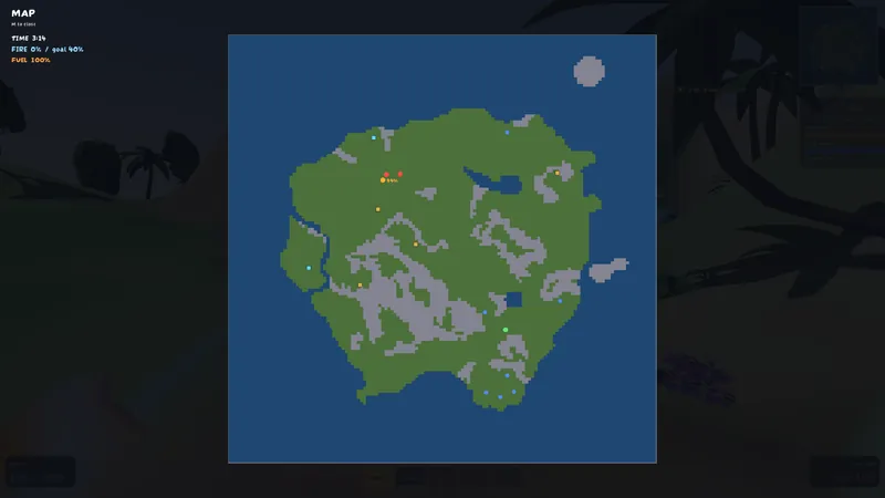 The full island map with no fog, teammates and enemies shown as colored dots